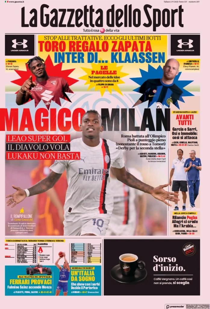 Gazzetta dello Sport, 2 settembre 2023